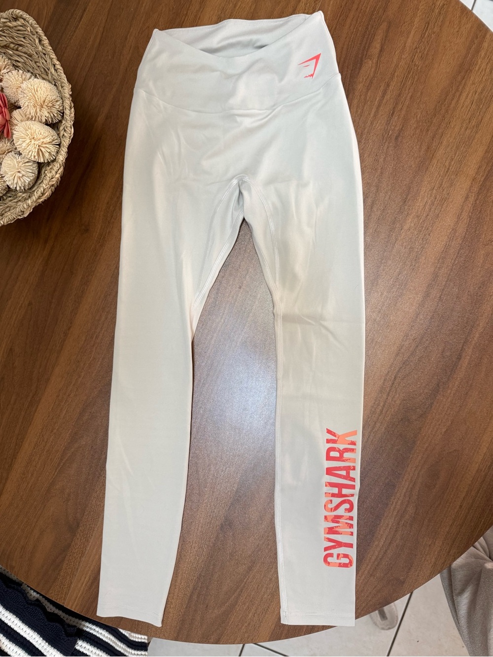 Gymshark Leggings in Cream with Coral Logo